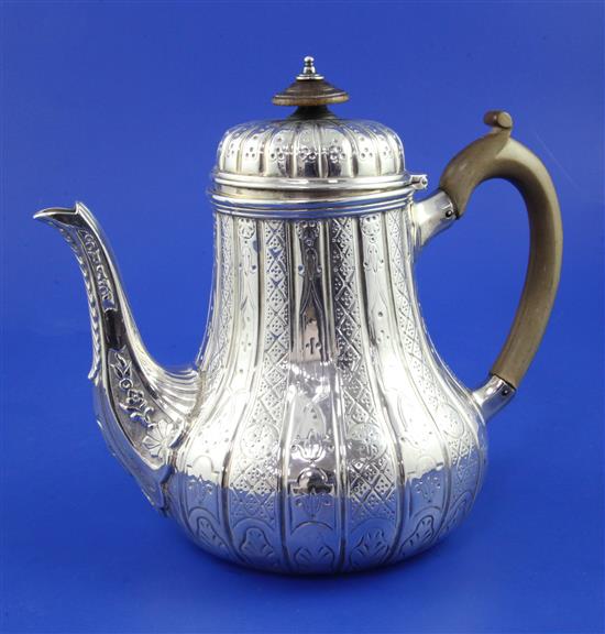 An early Victorian silver coffee pot by R & S Garrard & Co, gross 22.5 oz.